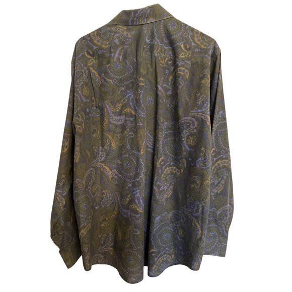 Geoffrey Beene Mens Button-Up Shirt Large 16/16.5" Green Paisley Long Sleeve - Picture 2 of 5